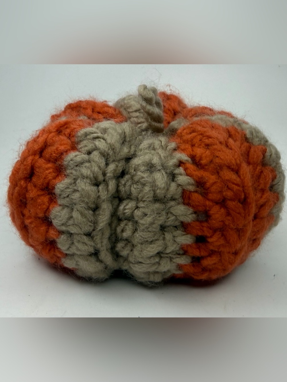 Handmade Orange and Tan Chunky Knit Plush Pumpkin - Kids Stuffed Toy